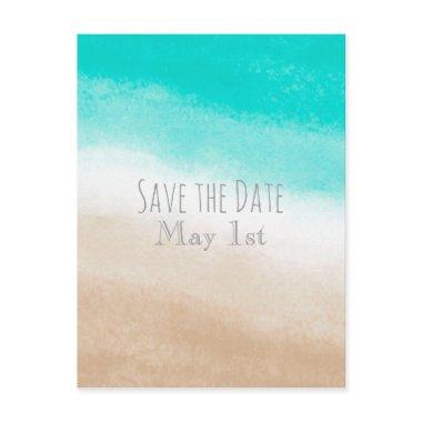 Watercolor Teal & Tan Beach Wedding Save the Date Announcement PostInvitations