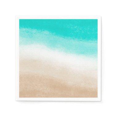 Watercolor Teal & Tan Elegant Beach Wedding Napkins