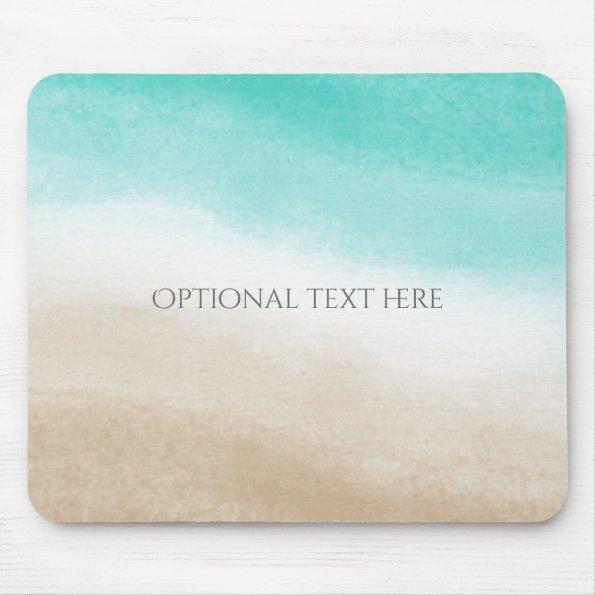 Watercolor Teal & Tan Water & Sand Beach Tropical Mouse Pad