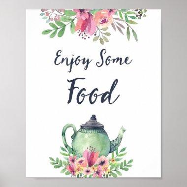 Watercolor Teapot Enjoy Some Food Sign