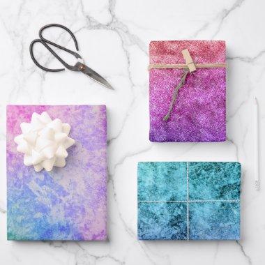 Watercolor Textured Pink Turquoise Rainbow Wrapping Paper Sheets
