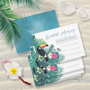 Watercolor Tropical Bridal Shower Teal ID577 Invitations