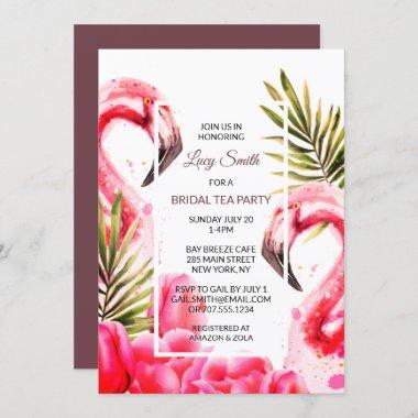 Watercolor Tropical Bridal Tea Party | Flamingoes Invitations