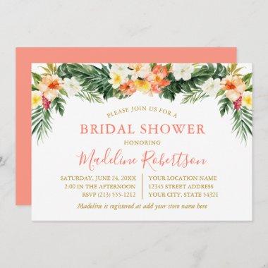 Watercolor Tropical Coral Floral Bridal Shower Invitations