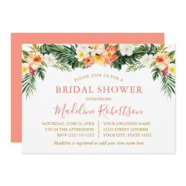 Watercolor Tropical Coral Floral Bridal Shower Invitations