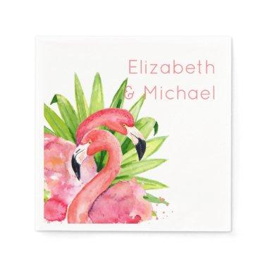 Watercolor Tropical Flamingos Personalized Party Napkins