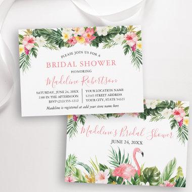 Watercolor Tropical Floral Bridal Shower Flamingo Invitations