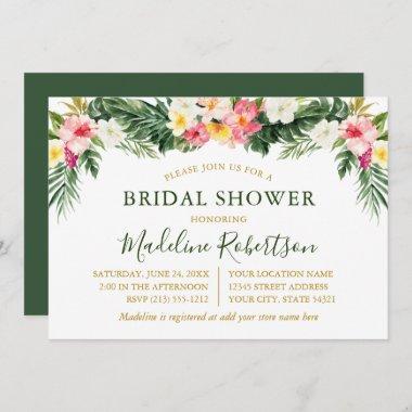 Watercolor Tropical Floral Bridal Shower Green Invitations