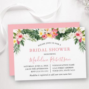 Watercolor Tropical Floral Bridal Shower Invitations