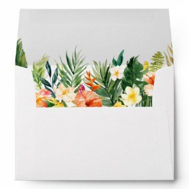 Watercolor Tropical Floral Coral Wedding Envelope