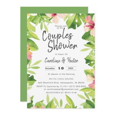 Watercolor Tropical Floral Couples Shower Invitations