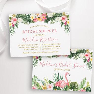 Watercolor Tropical Floral Flamingo Bridal Shower Invitations