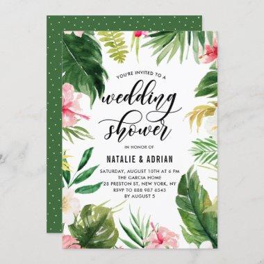 Watercolor Tropical Floral Frame Wedding Shower Invitations