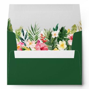 Watercolor Tropical Floral Green Wedding Envelope
