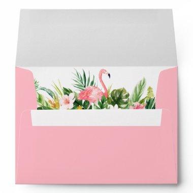 Watercolor Tropical Floral Pink Flamingo Envelope