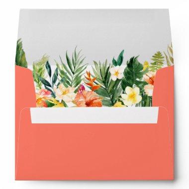 Watercolor Tropical Floral Wedding Coral Envelope