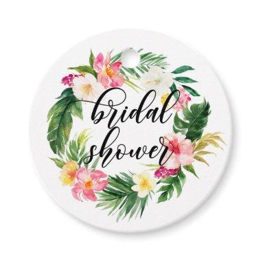 Watercolor Tropical Floral Wreath Bridal Shower Favor Tags