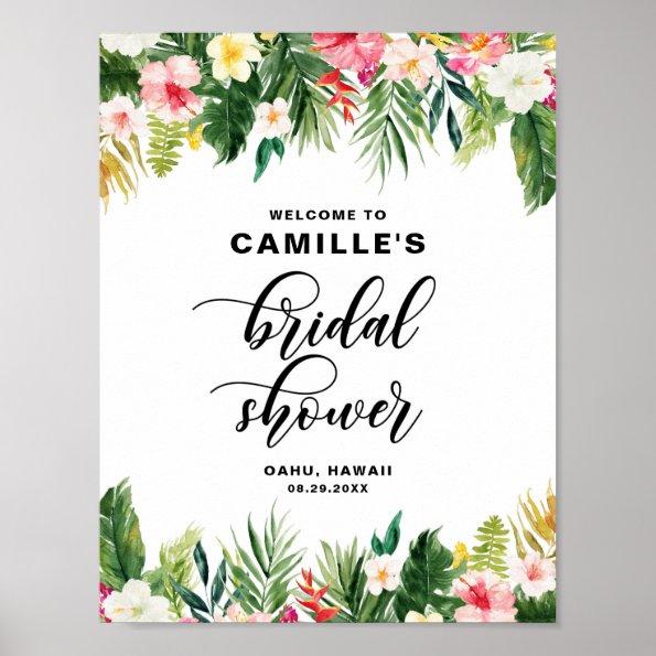 Watercolor Tropical Flowers Bridal Shower Welcome Poster