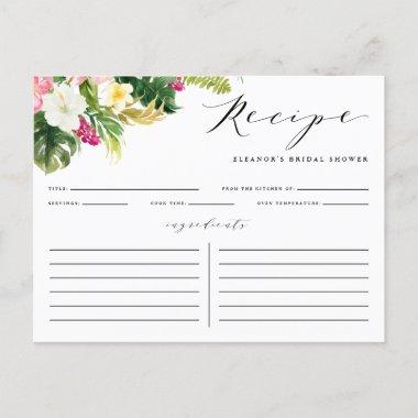 Watercolor Tropical Flowers Shower Recipe Invitations
