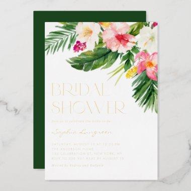 Watercolor Tropical Flowers Summer Bridal Shower Foil Invitations