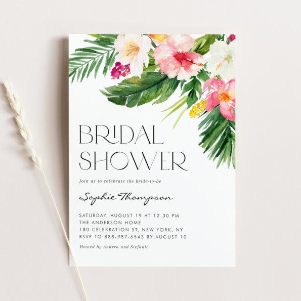 Watercolor Tropical Flowers Summer Bridal Shower Invitations