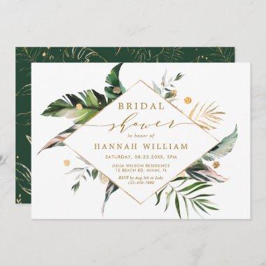 Watercolor Tropical Foliage Gold Bridal Shower Invitations