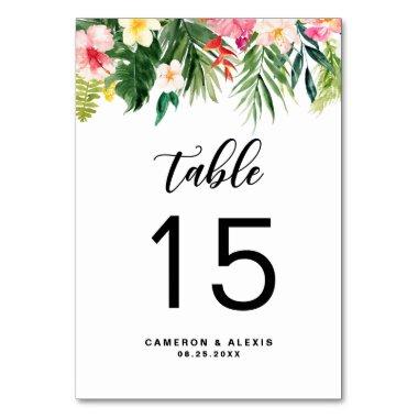 Watercolor Tropical Garland Summer Wedding Table Number