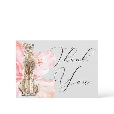 Watercolor Tropical Hibiscus Safari Leopard Thank You Invitations