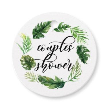 Watercolor Tropical Leaves Wreath Couples Shower Favor Tags