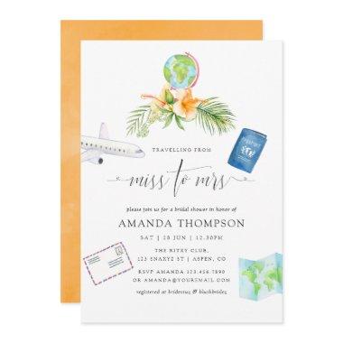 Watercolor Tropical Miss To Mrs Bridal Shower Invitations