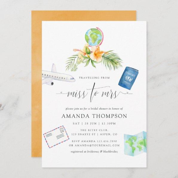 Watercolor Tropical Miss To Mrs Bridal Shower Invitations