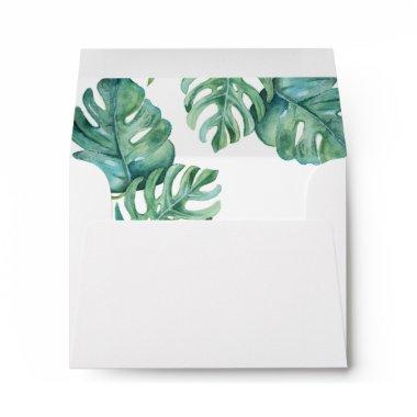 Watercolor Tropical Monstera Palm Leaf Envelope