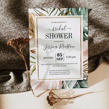Watercolor Tropical Palm Leaves Bridal Shower Invitations