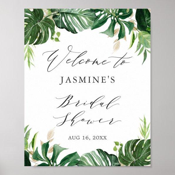 Watercolor Tropical Palm Leaves Bridal Shower Sign