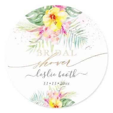 Watercolor Tropical Paradise Bridal Shower Invitat Classic Round Sticker