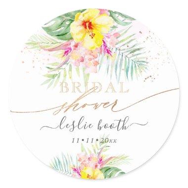 Watercolor Tropical Paradise Bridal Shower Invitat Classic Round Sticker