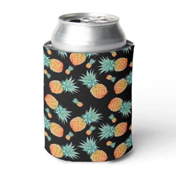 Watercolor Tropical Pineapple Cool Black Can Cooler