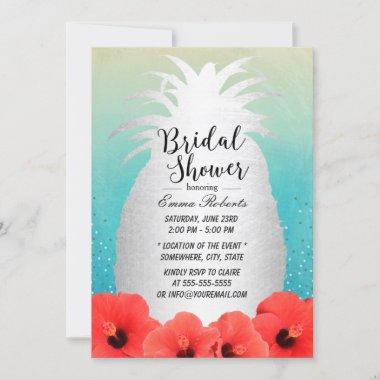 Watercolor Tropical Pineapple Floral Bridal Shower Invitations