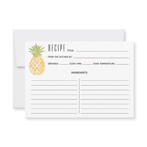 Watercolor Tropical Pineapple Recipe Invitations