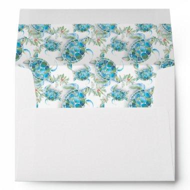 Watercolor Tropical Sea Turtle Christmas Envelope