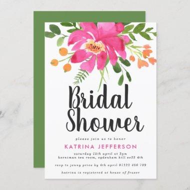 Watercolor Tropics Hot Pink Bridal Shower Invitations