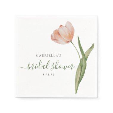 Watercolor Tulip Green Bridal Shower Napkins