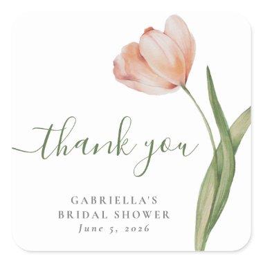 Watercolor Tulip Green Bridal Shower Thank You Square Sticker