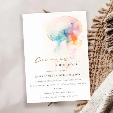 Watercolor Underwater Jellyfish Couples Shower