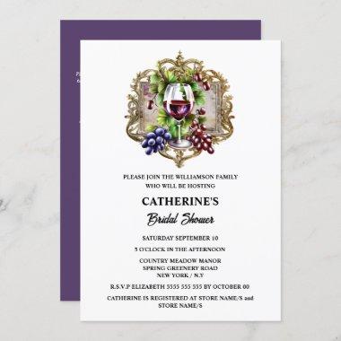 Watercolor vintage wine glasses grapes country Invitations