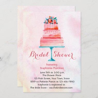 Watercolor Wedding Cake Bridal Shower Invitations