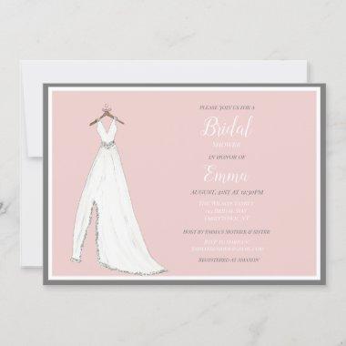 Watercolor Wedding Dress On Hanger Bridal Shower Invitations