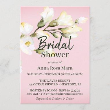 *~* Watercolor White Beach Rose Buds Bridal Shower Invitations