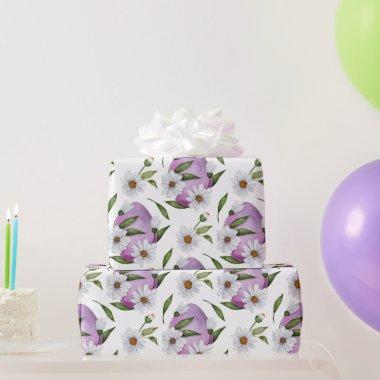 Watercolor White Daisy Flowers Easter Eggs Wrapping Paper