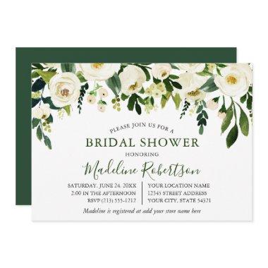 Watercolor White Floral Greenery Bridal Shower Invitations